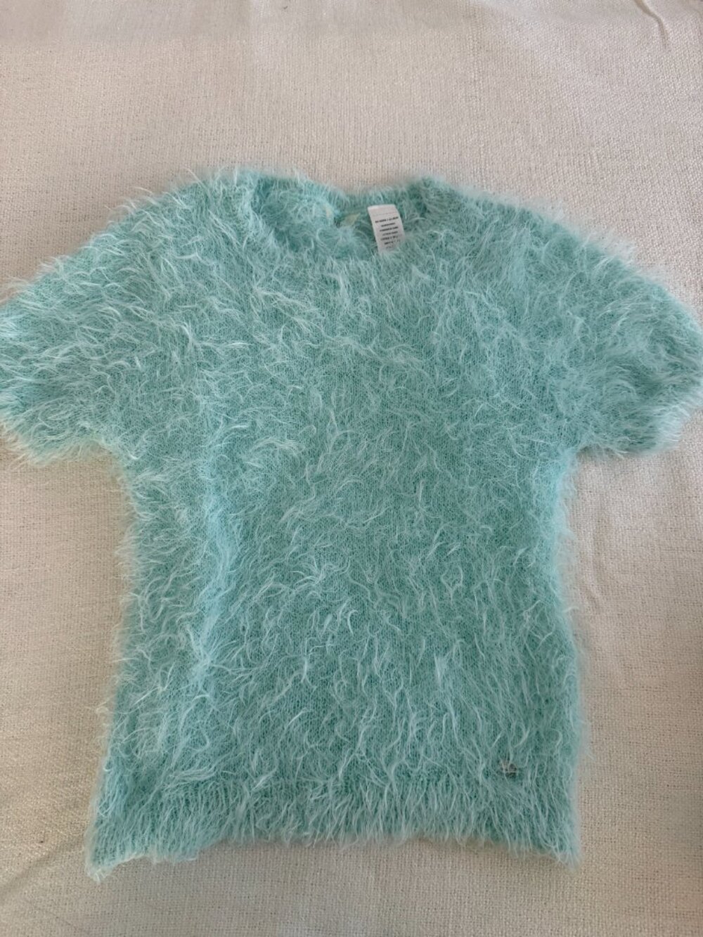 GUESS Mint Fuzzy Eyelash Knit Sweater Top Y2K Soft Girl Cozy Glam